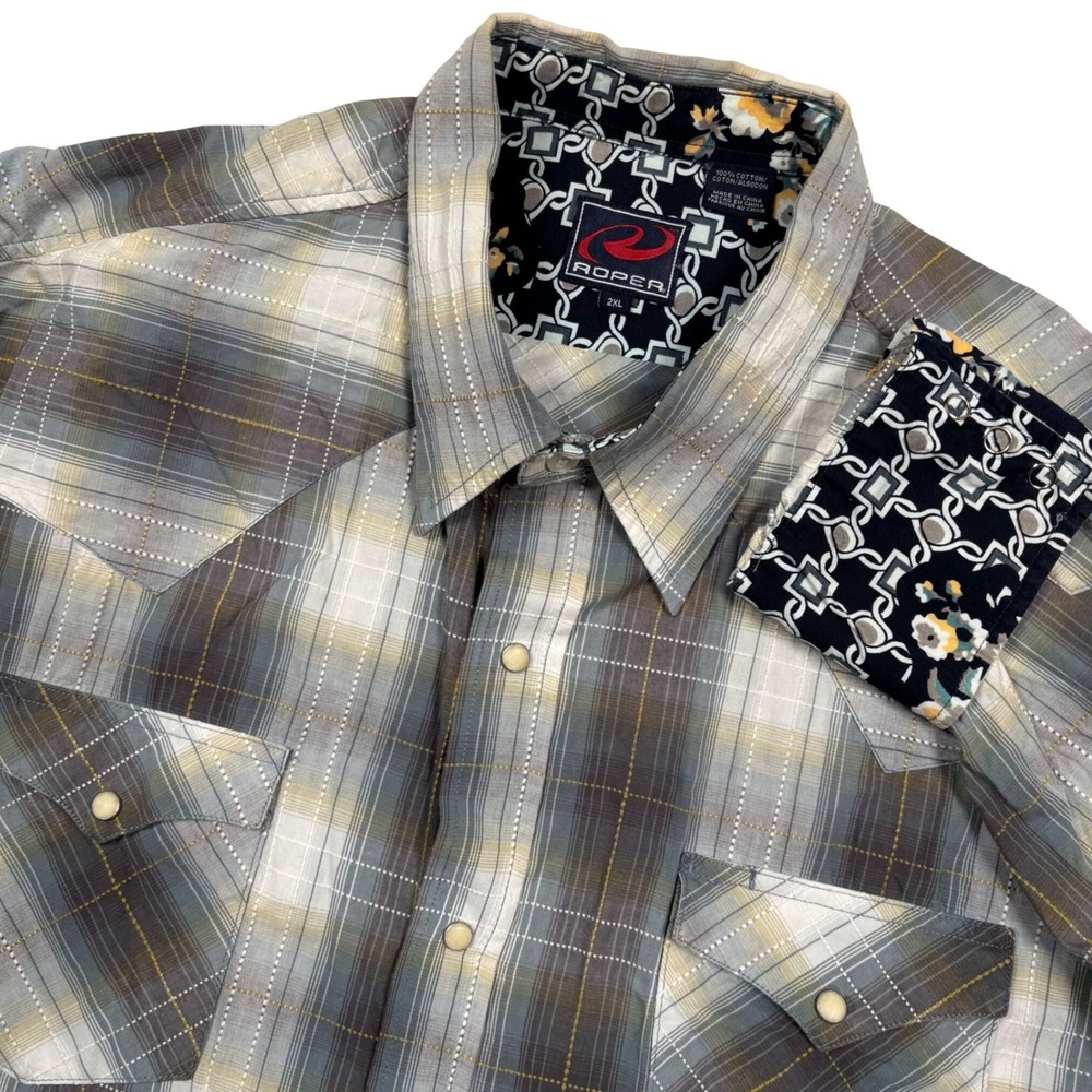 Roper Western Shirt Mens 2XL Pearl Snap Flip Cuff Long Sleeve Cowboy Rodeo NICE